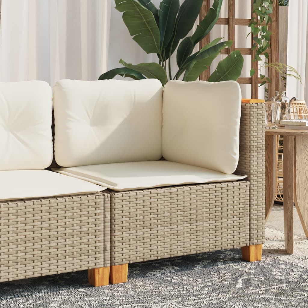 vidaXL Garten-Ecksofa mit Kissen Beige Poly Rattan