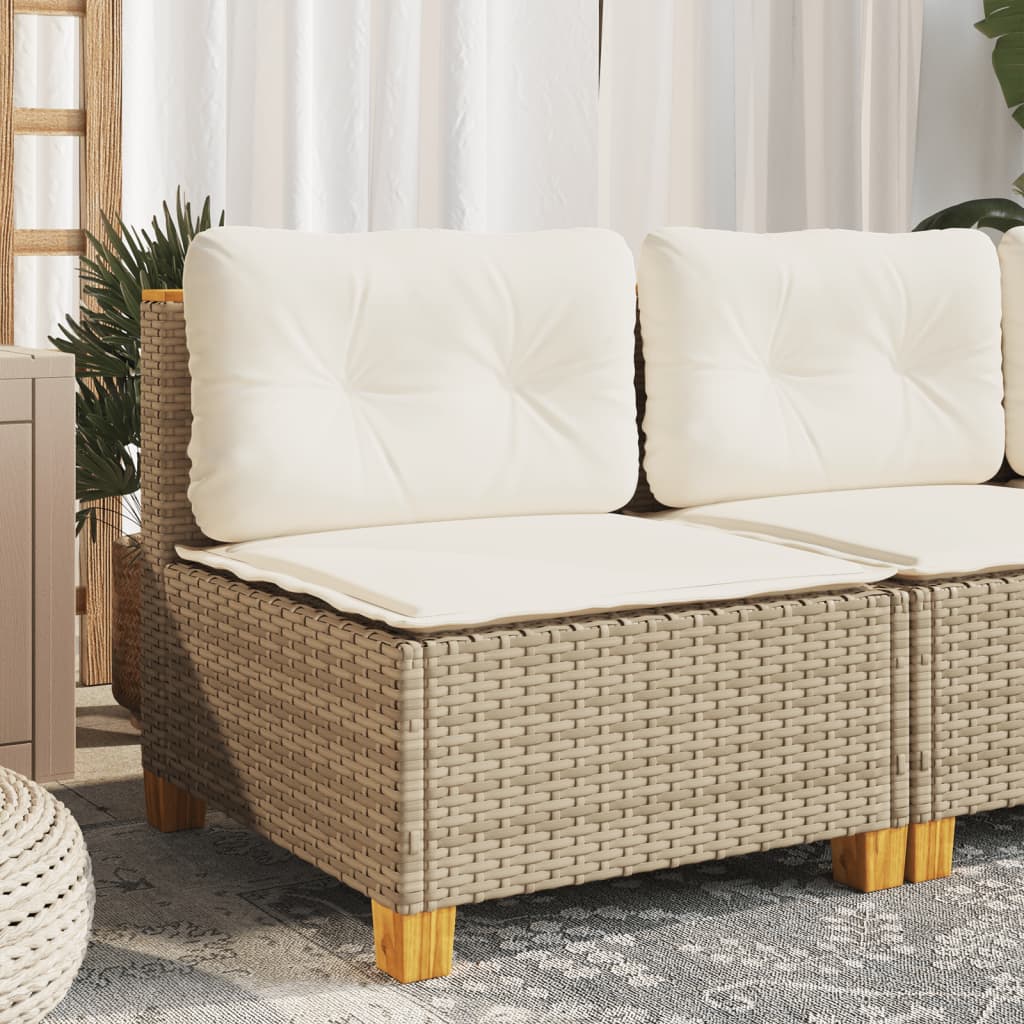 vidaXL Tuinbank zonder armleuning met kussens poly rattan beige afbeelding