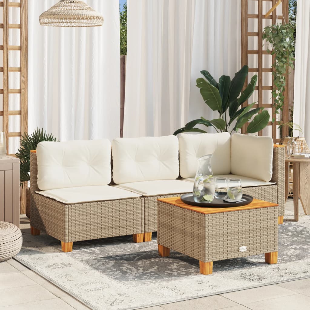 vidaXL Gartensofa ohne Armlehnen mit Kissen Beige Poly Rattan