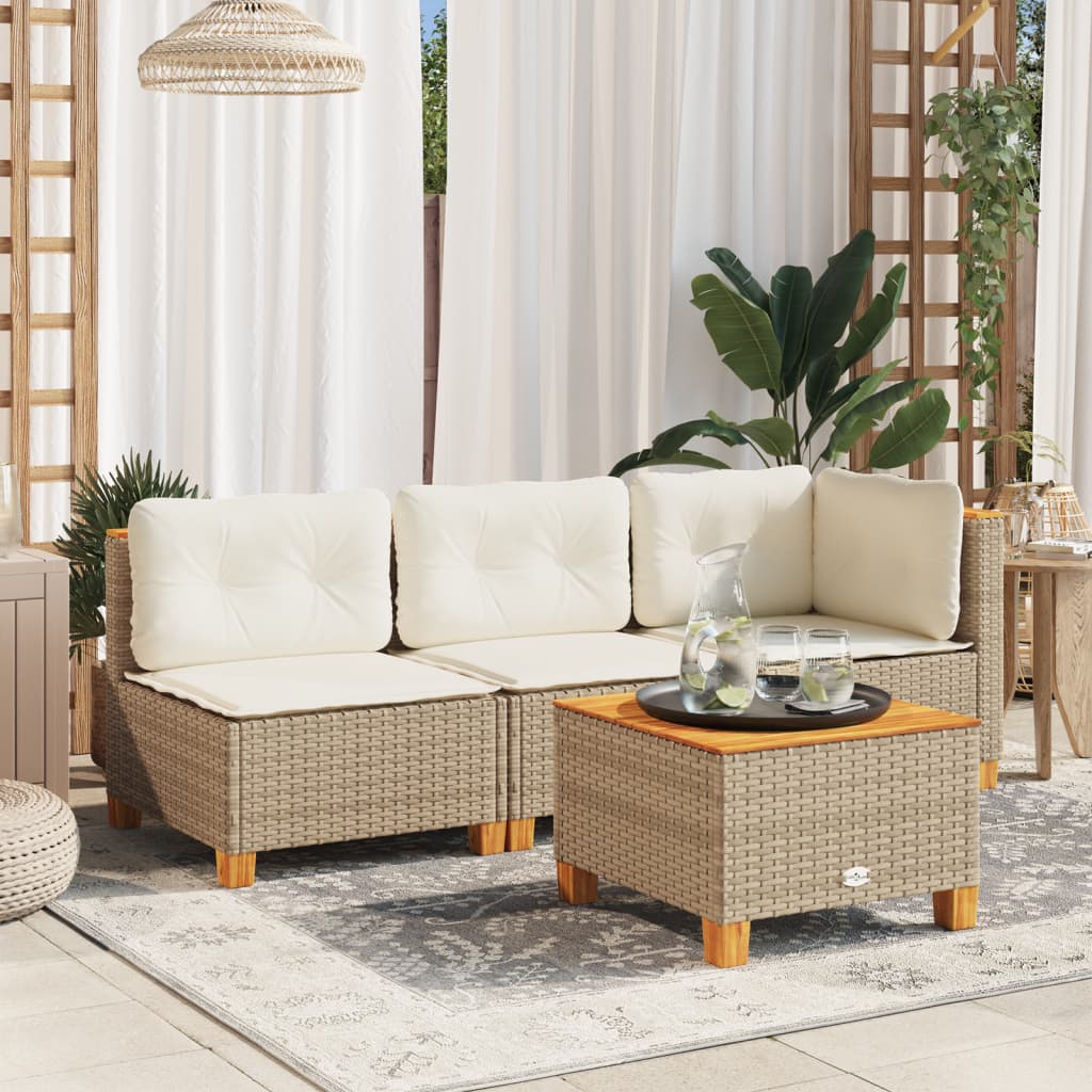 vidaXL Gartentisch Beige 55x55x36 cm Poly Rattan Akazienholz