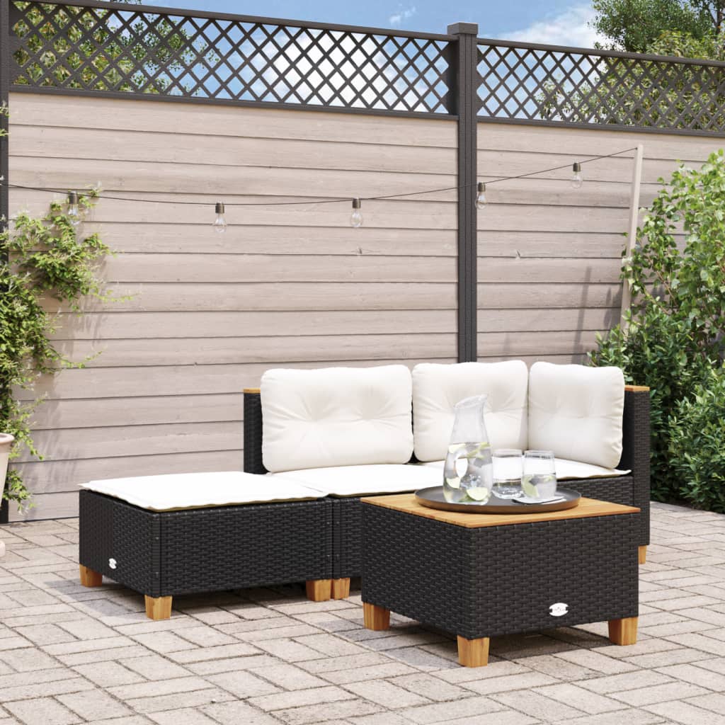 vidaXL Gartenhocker mit Kissen Schwarz 63,5x56x32 cm Poly Rattan