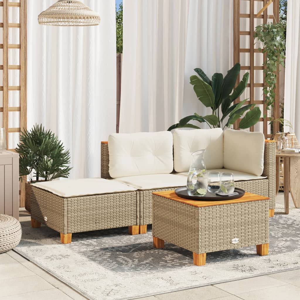 vidaXL Tr&auml;dg&aring;rdspall med dyna beige 63,5x56x32 cm konstrotting