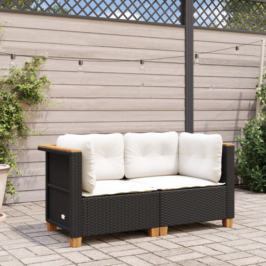 vidaXL Tuinhoekbanken met kussens 2 st poly rattan zwart afbeelding