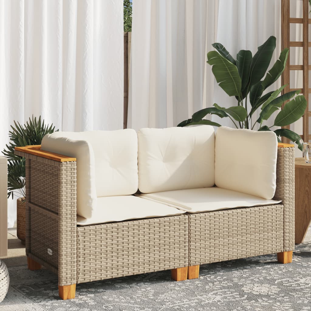 vidaXL Tuinbanken 2 st met kussens poly rattan beige