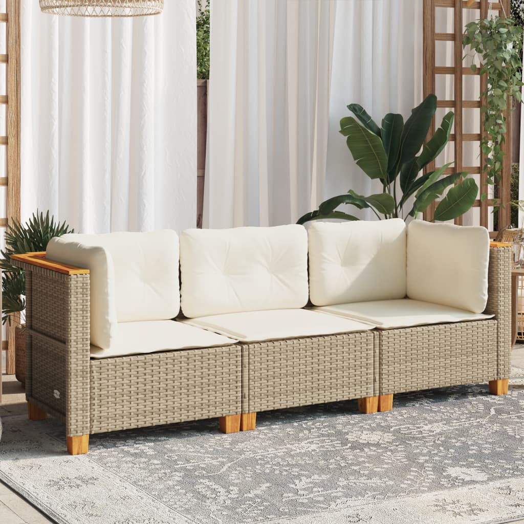 Thumbnail - vidaXL Gartensofa mit Kissen 3-Sitzer Beige Poly Rattan