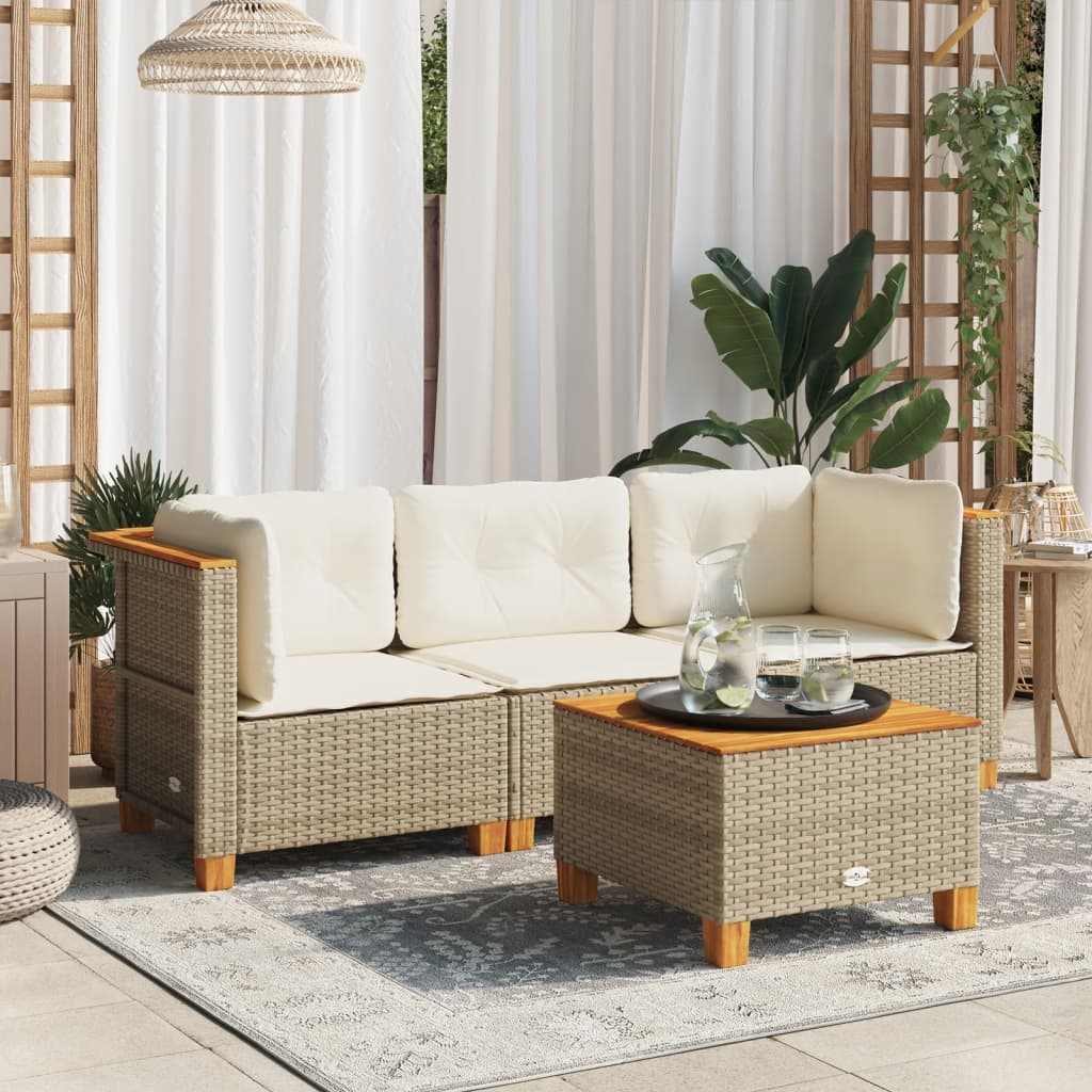 vidaXL Gartensofa mit Kissen 3-Sitzer Beige Poly Rattan