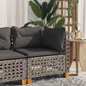 Vrtni kotni kavč z blazinami siv poli ratan