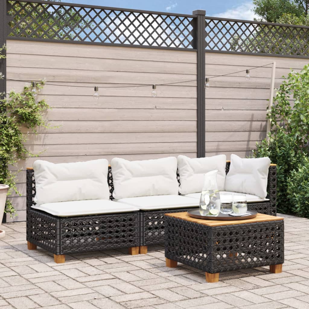 vidaXL Tuinbank zonder armleuning met kussens poly rattan zwart afbeelding