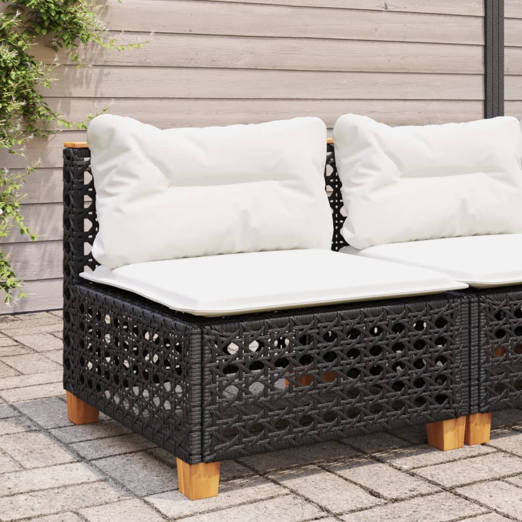 vidaXL Gartensofa ohne Armlehnen mit Kissen Schwarz Poly Rattan