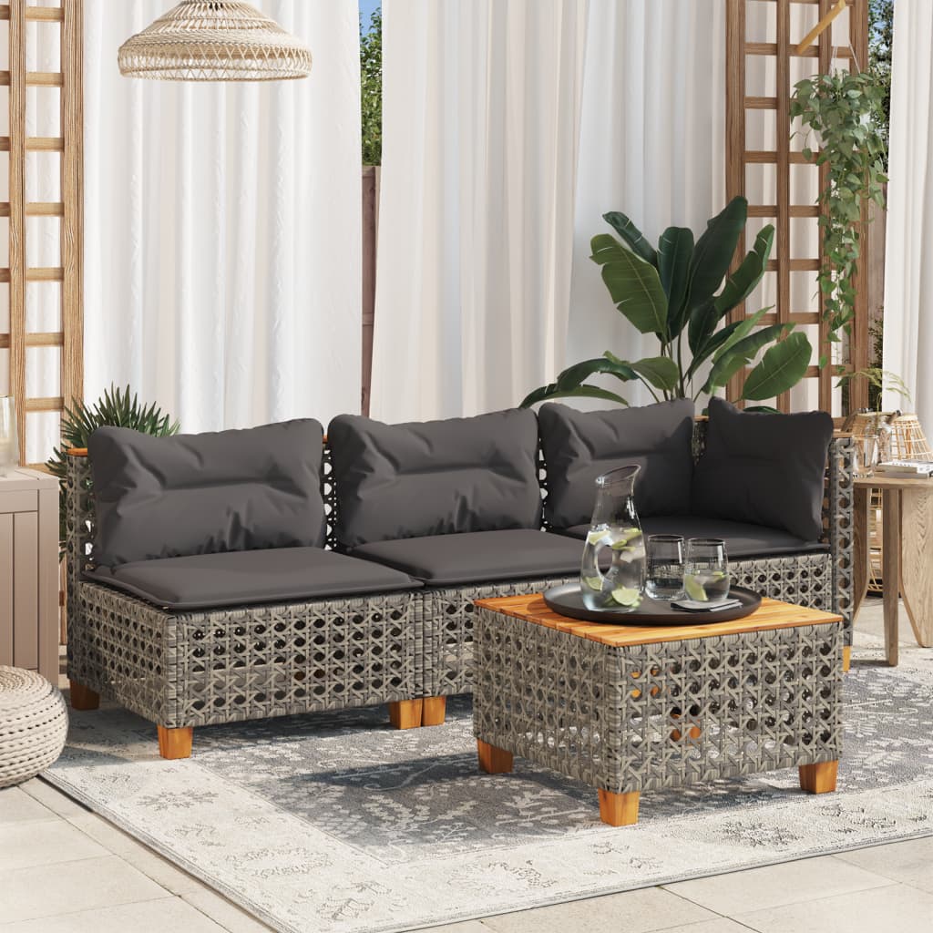 vidaXL Tuinbank zonder armleuning met kussens poly rattan grijs afbeelding
