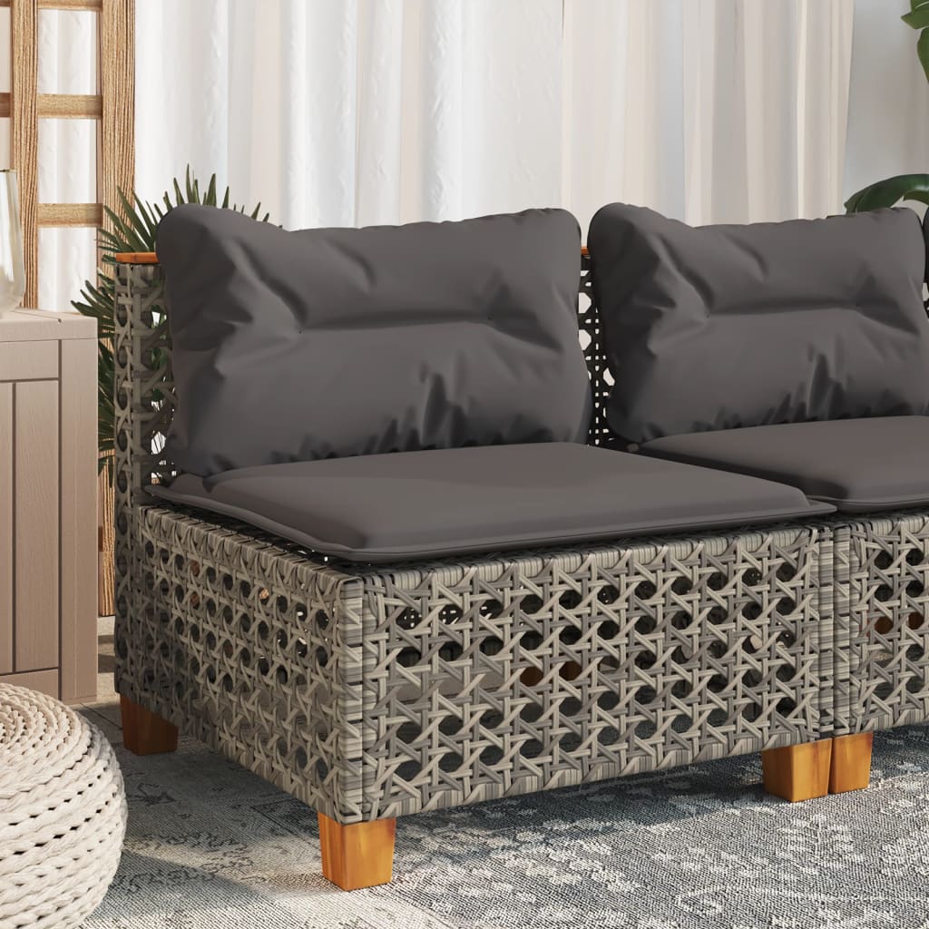 vidaXL Gartensofa ohne Armlehnen mit Kissen Grau Poly Rattan