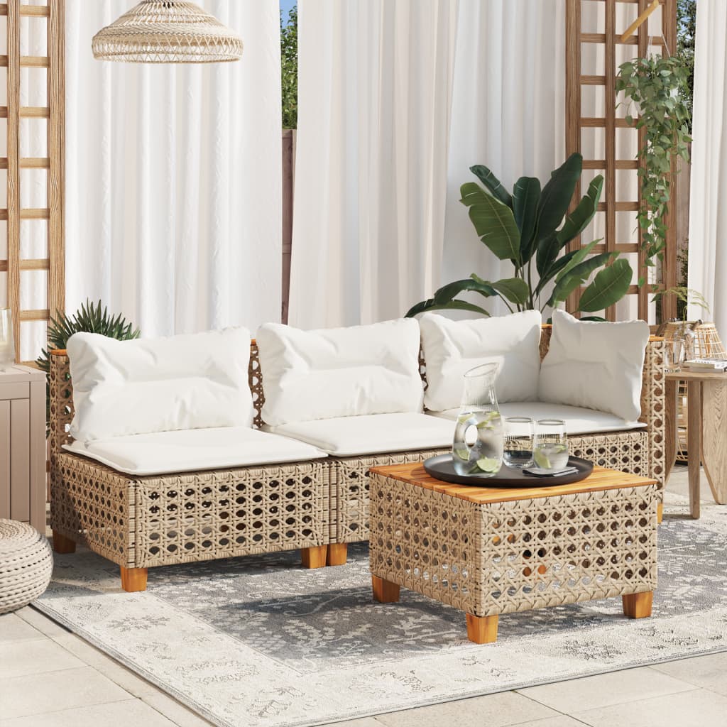 vidaXL Tuinbank zonder armleuning met kussens poly rattan beige afbeelding