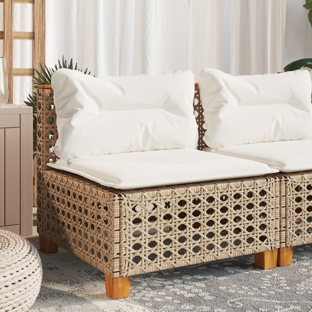 vidaXL Gartensofa ohne Armlehnen mit Kissen Beige Poly Rattan