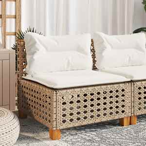 Vrtni kavč brez naslonjal z blazinami bež poli ratan