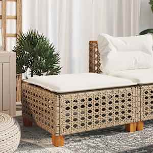 Vrtni stolček z blazino bež 63,5x56x32 cm poli ratan