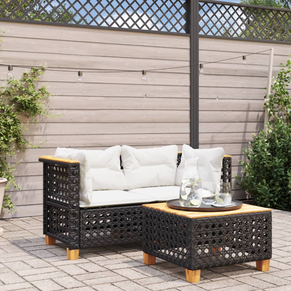 vidaXL Garten-Ecksofas mit Kissen 2 Stk. Schwarz Poly Rattan