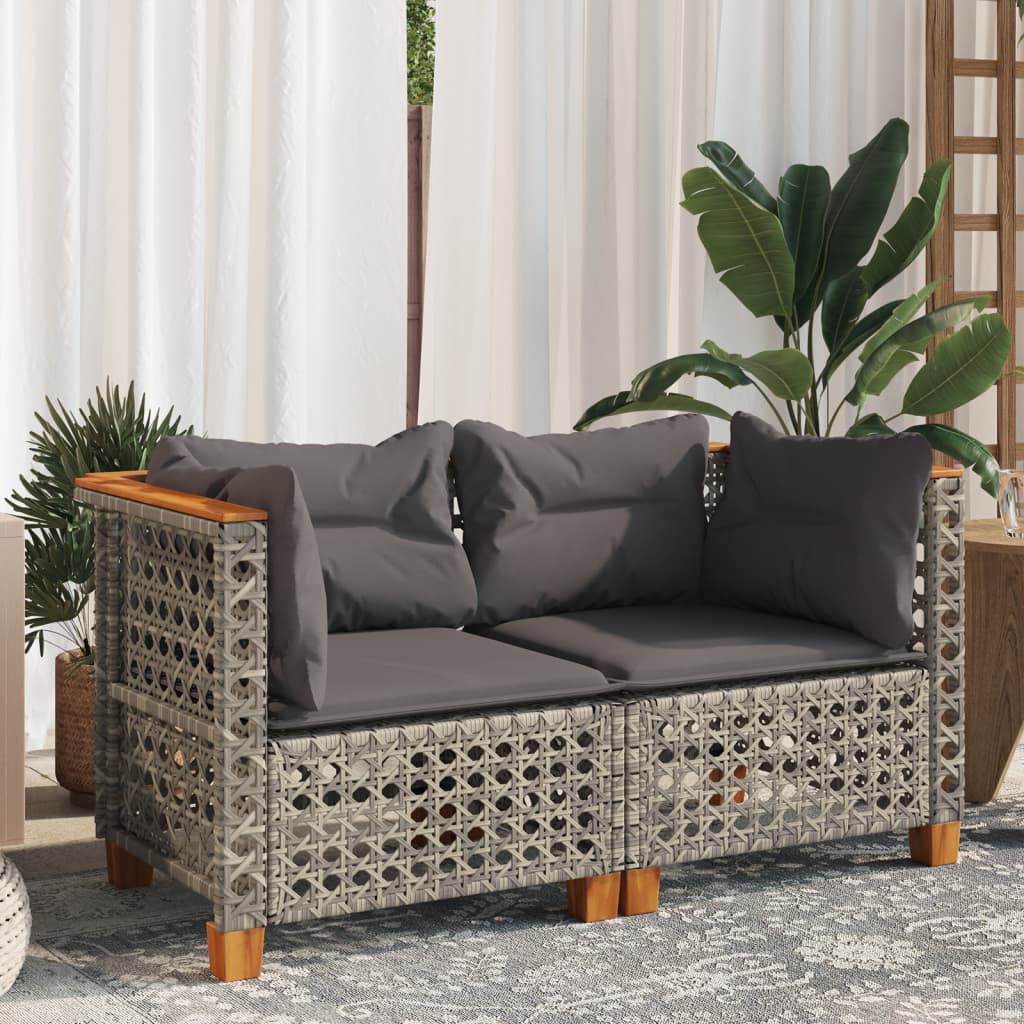 Thumbnail - vidaXL Garten-Ecksofas mit Kissen 2 Stk. Grau Poly Rattan