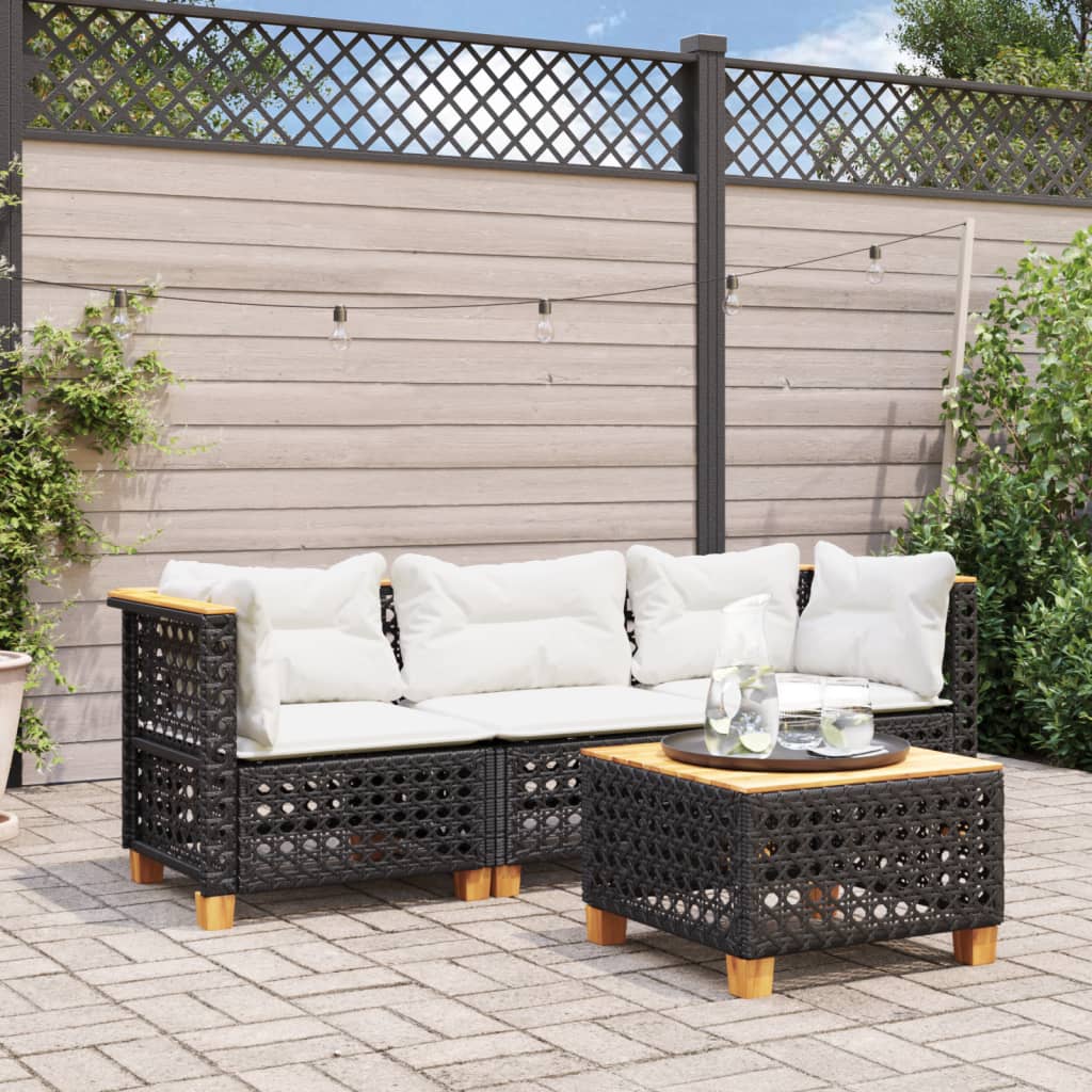 vidaXL Gartensofa mit Kissen 3-Sitzer Schwarz Poly Rattan