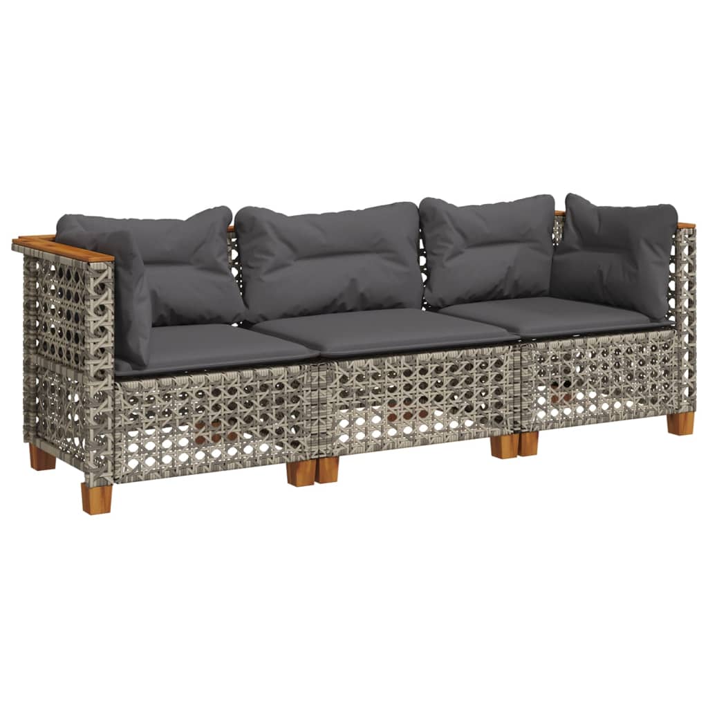 Thumbnail - vidaXL Gartensofa mit Kissen 3-Sitzer Grau Poly Rattan