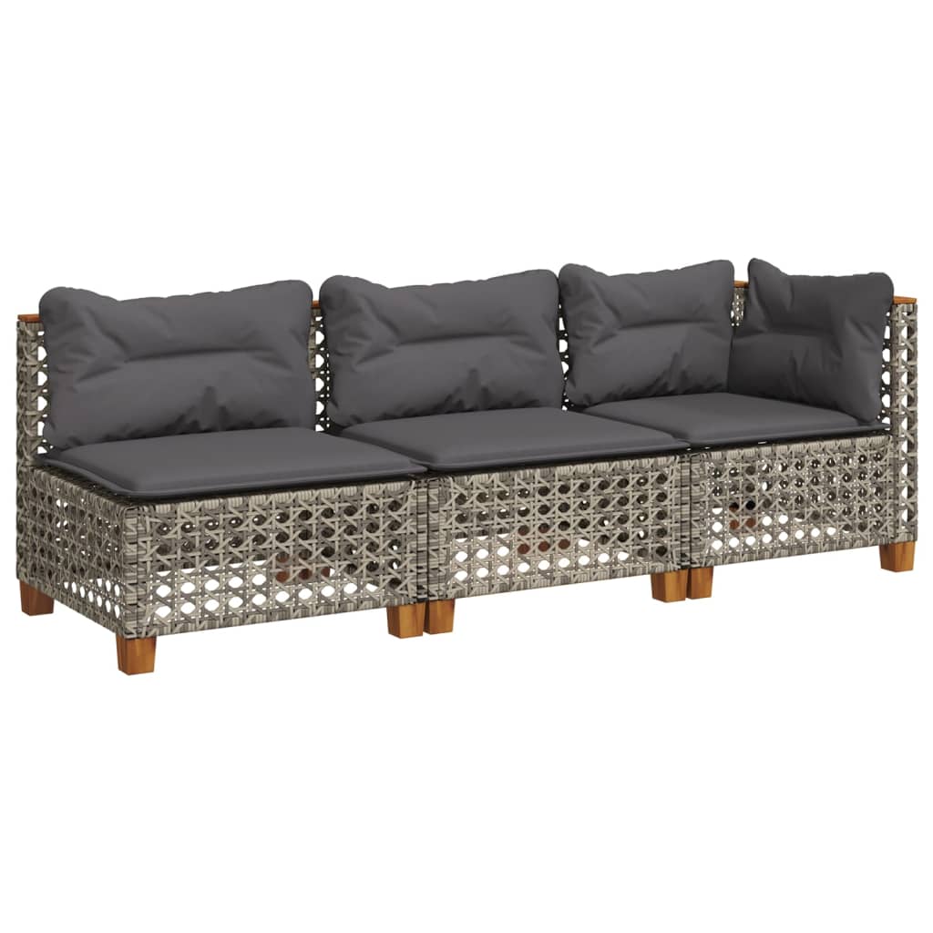 Thumbnail - vidaXL Gartensofa mit Kissen 3-Sitzer Grau Poly Rattan
