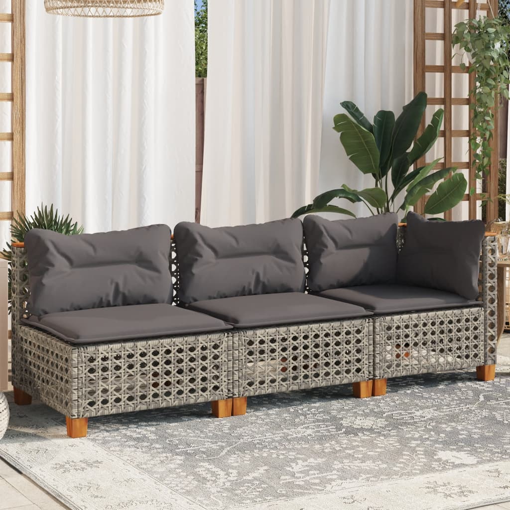 Thumbnail - vidaXL Gartensofa mit Kissen 3-Sitzer Grau Poly Rattan