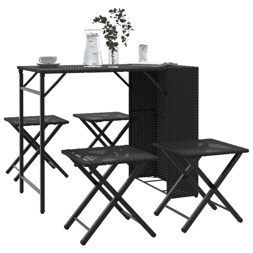 vidaXL Set mobilier de grădină, pliabil, 5 piese, negru, poliratan 