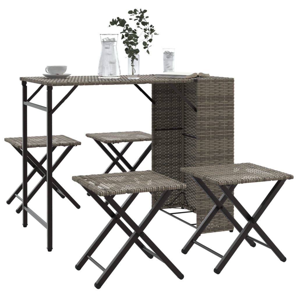 vidaXL 5-tlg. Garten-Essgruppe Klappbar Grau Poly Rattan