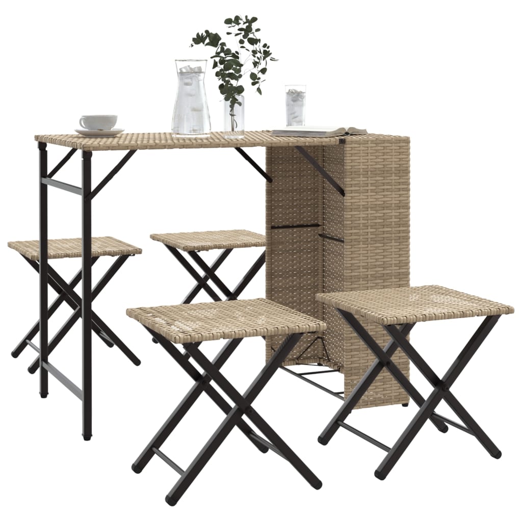 vidaXL 5-tlg. Garten-Essgruppe Klappbar Beige Poly Rattan