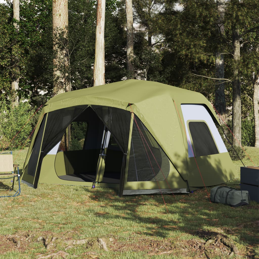 vidaXL Cort de camping pentru 10 persoane, verde, impermeabil