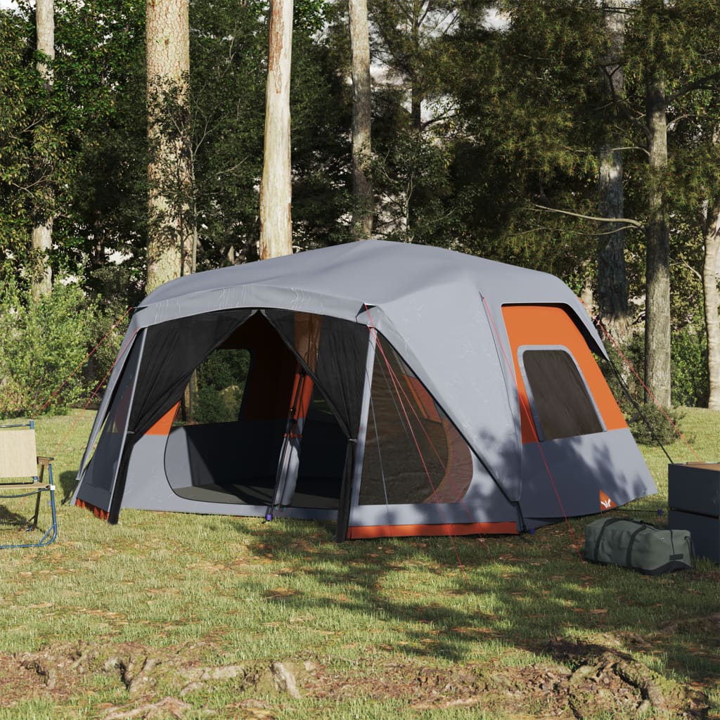 vidaXL Cort de camping 10 pers., gri/oranj, impermeabil, setare rapidă