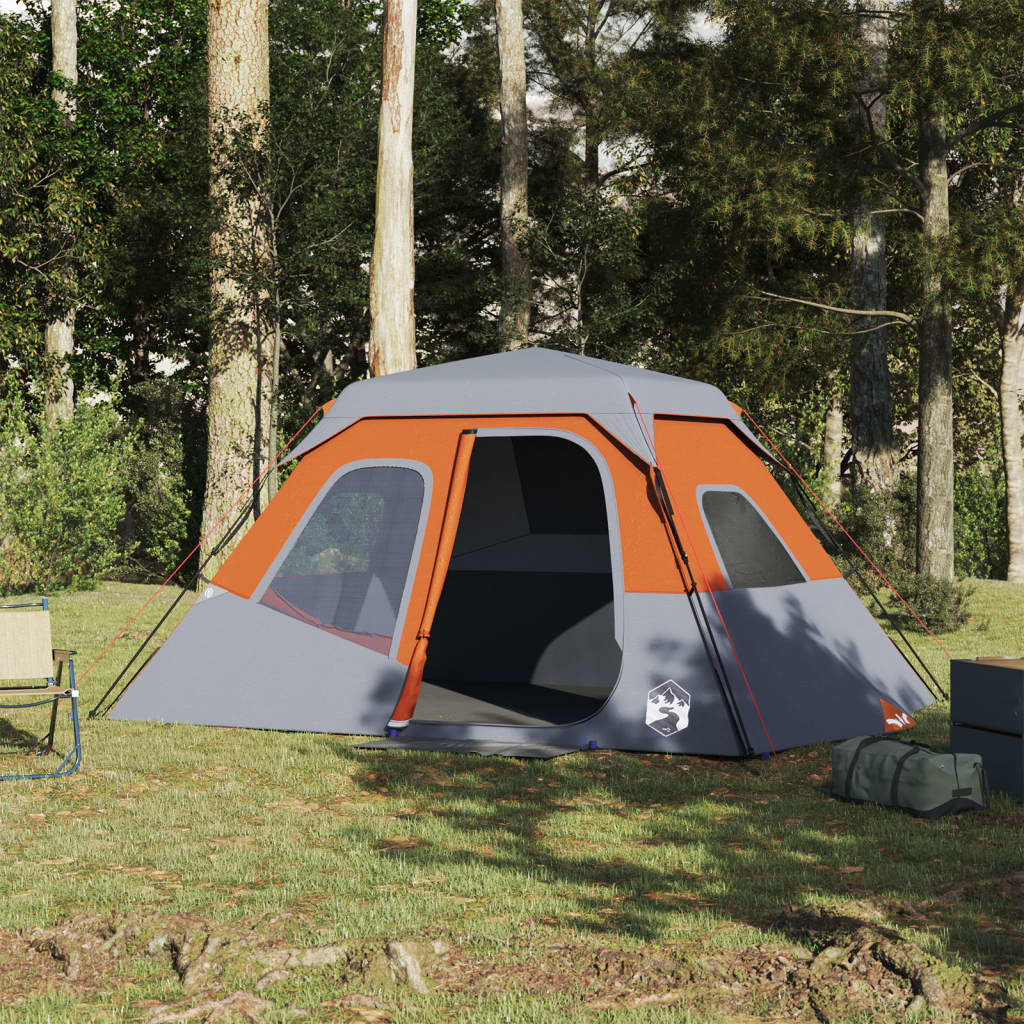vidaXL Cort de camping, 6 persoane, gri și portocaliu, 344x282x192 cm