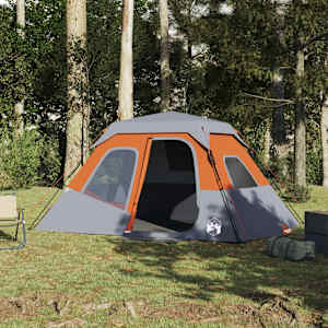 Šotor za kampiranje za 6 oseb siv in oranžen vodoodporen