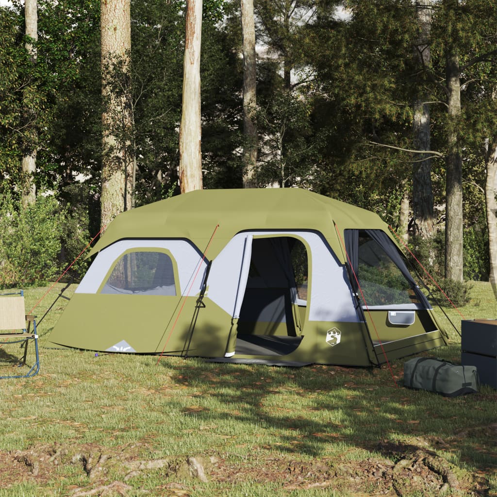 vidaXL Cort camping, 9 persoane, verde, țesătură opacă, impermeabil