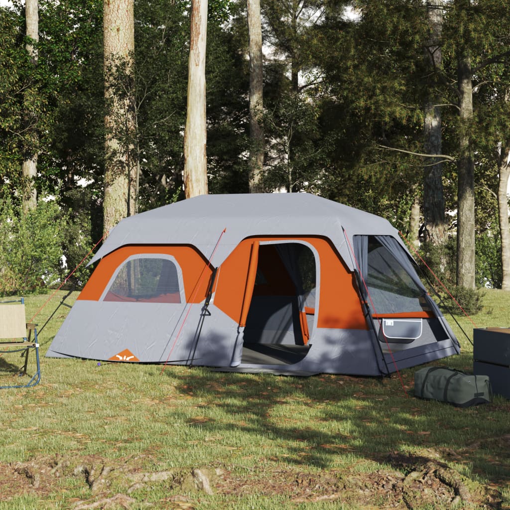 vidaXL Cort de camping 9 pers., gri/oranj, impermeabil, setare rapidă