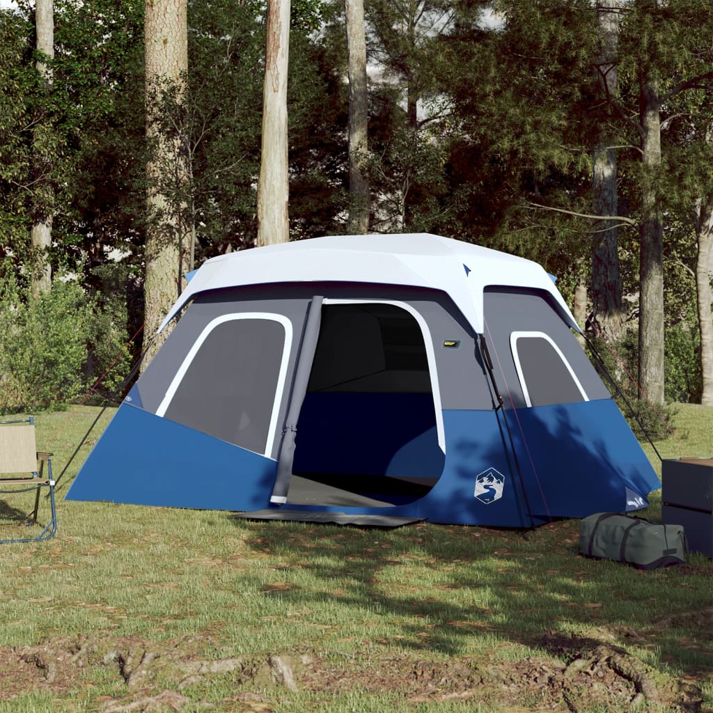 vidaXL Cort camping cu lumină LED pentru 6 persoane, albastru deschis