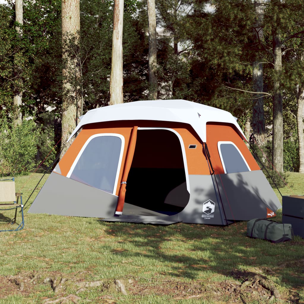 vidaXL Cort de camping cu LED gri deschis și portocaliu 344x282x212 cm