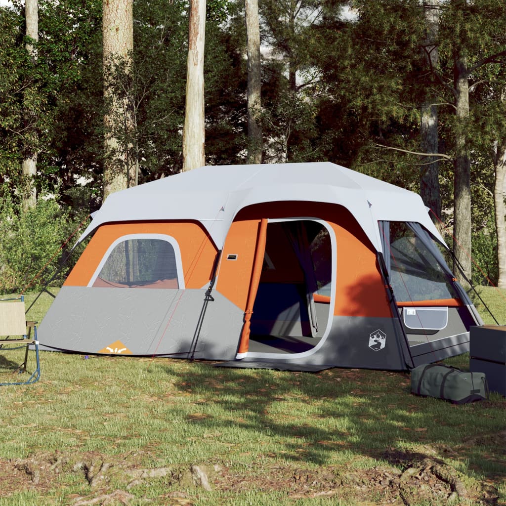 vidaXL Cort de camping cu LED, gri/portocaliu, țesătură opacă