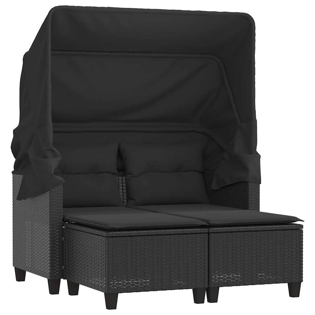 Thumbnail - vidaXL Gartensofa 2-Sitzer mit Dach und Hockern Schwarz Poly Rattan
