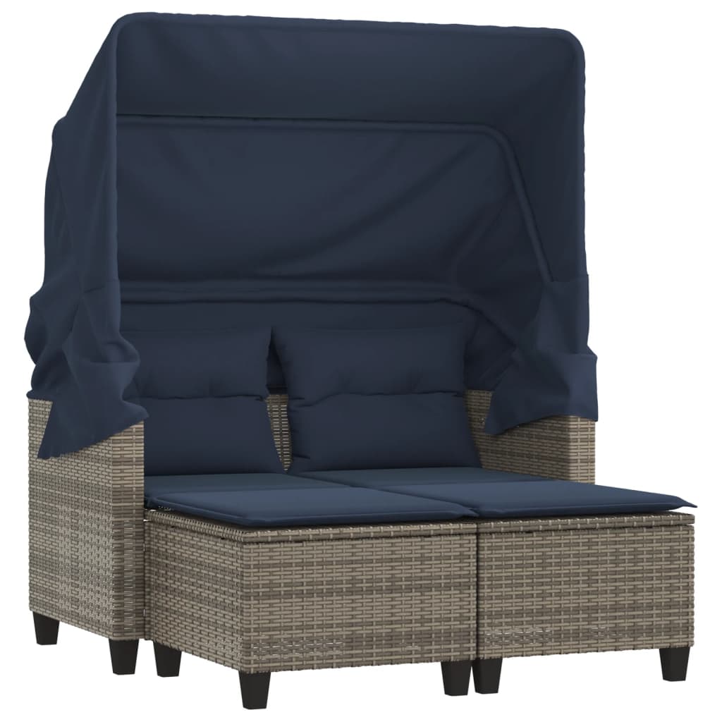 Patio Sofa 2-Seater with Canopy and Stools Poly Rattan Brown/Gray/Black vidaXL