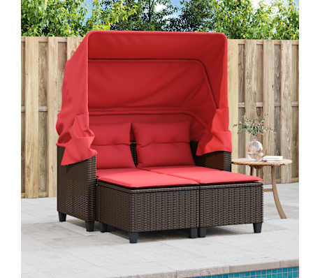 vidaXL Garden Sofa Brown with red cushions