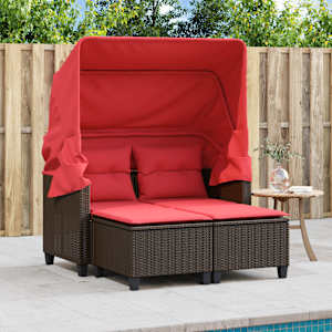 vidaXL Garden Sofa Brown with red cushions