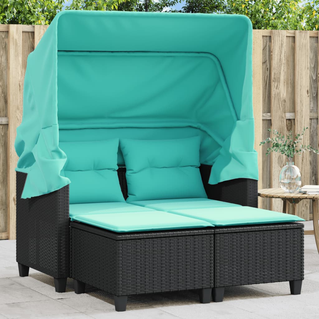 Garden Sofa Black PE Rattan, Powder-Coated Steel