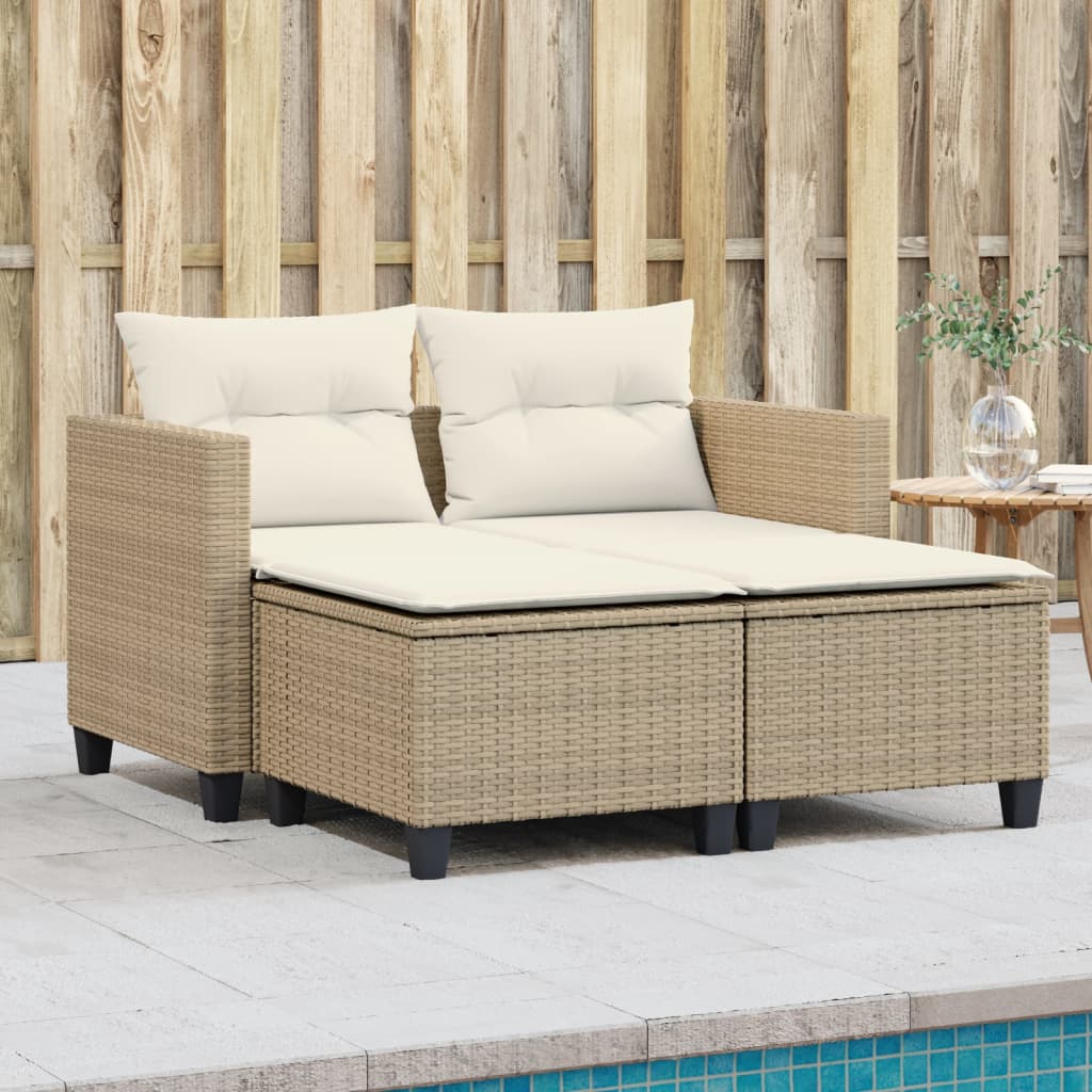 vidaXL 2-personers havesofa med skamler polyrattan beige