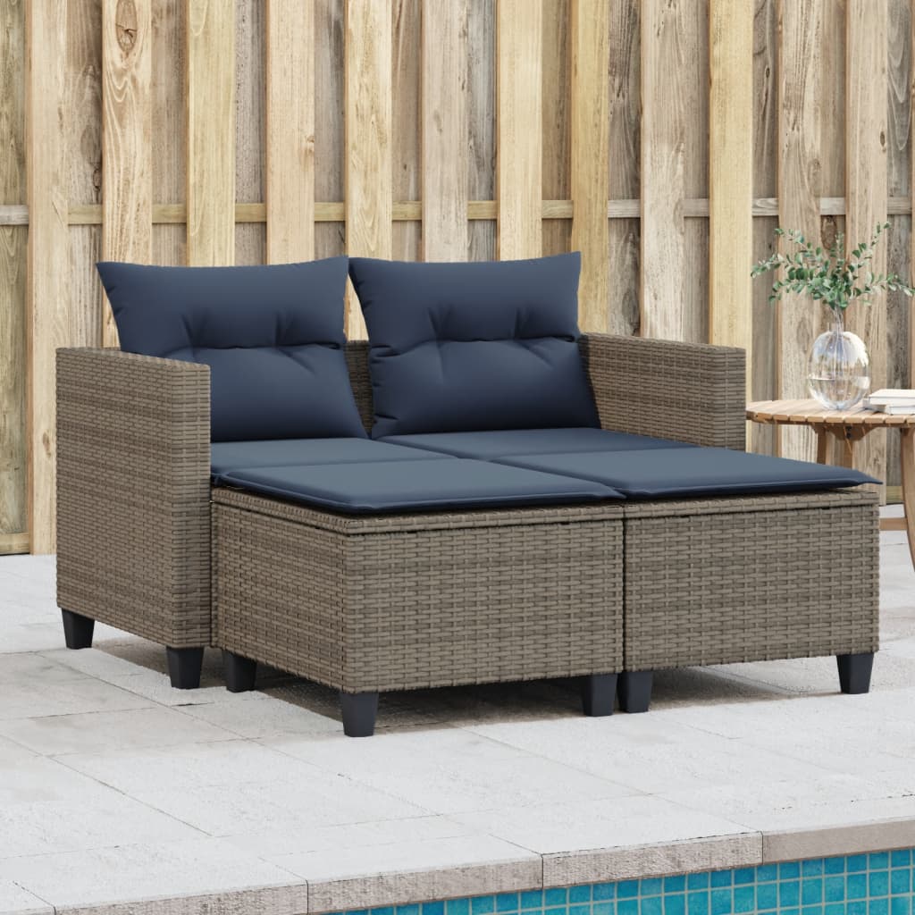 Patio Sofa 2-Seater with Stools Outdoor Poly Rattan Brown/Gray/Black vidaXL vida