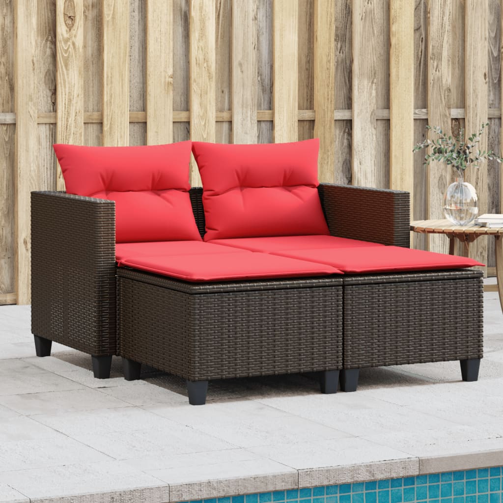 Garden Sofa Brown, Red PE rattan, Steel, Polyester 2-se...