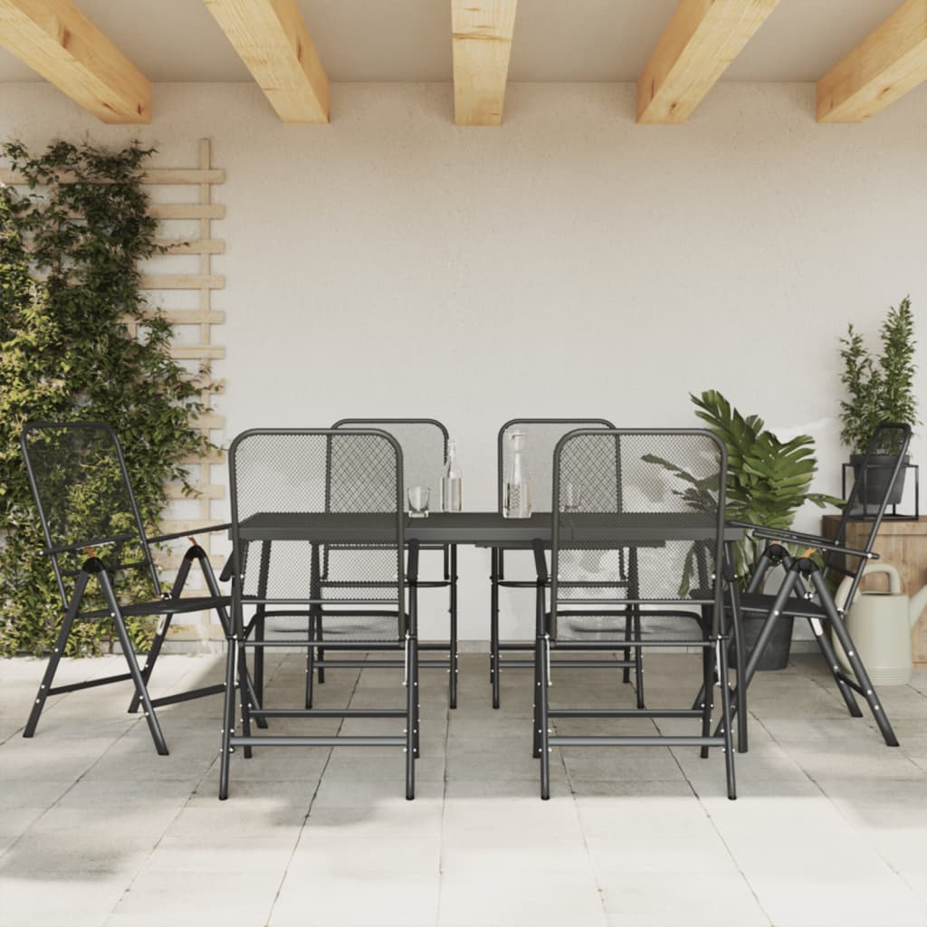 Zestaw mebli ogrodowych - antracytowy, 6 krzeseł, stół 165x80x72 cm