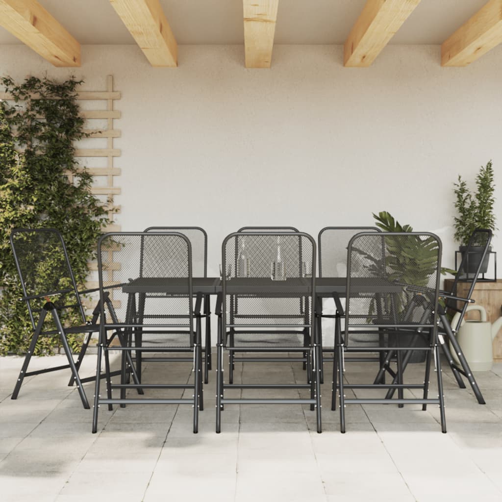Zestaw mebli ogrodowych, 8x krzesło, 1x stół, antracytowy, metalowy, 165x80x72cm
