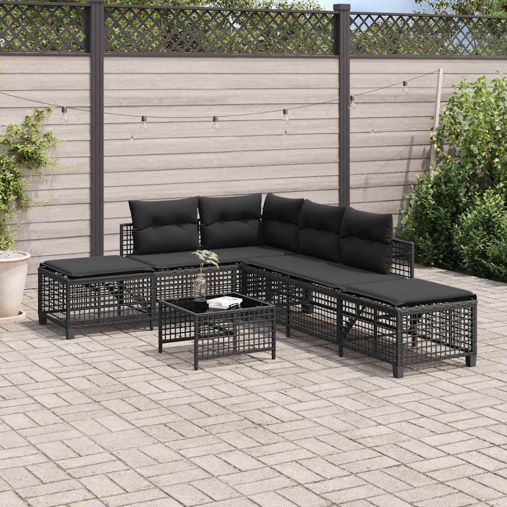 vidaXL Set mobilier colțar de grădină cu perne 3 piese negru poliratan