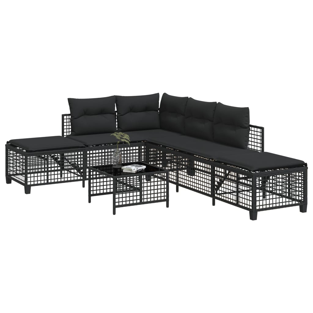 vidaXL 3-tlg. Garten-Ecksofa-Set mit Kissen Schwarz Poly Rattan