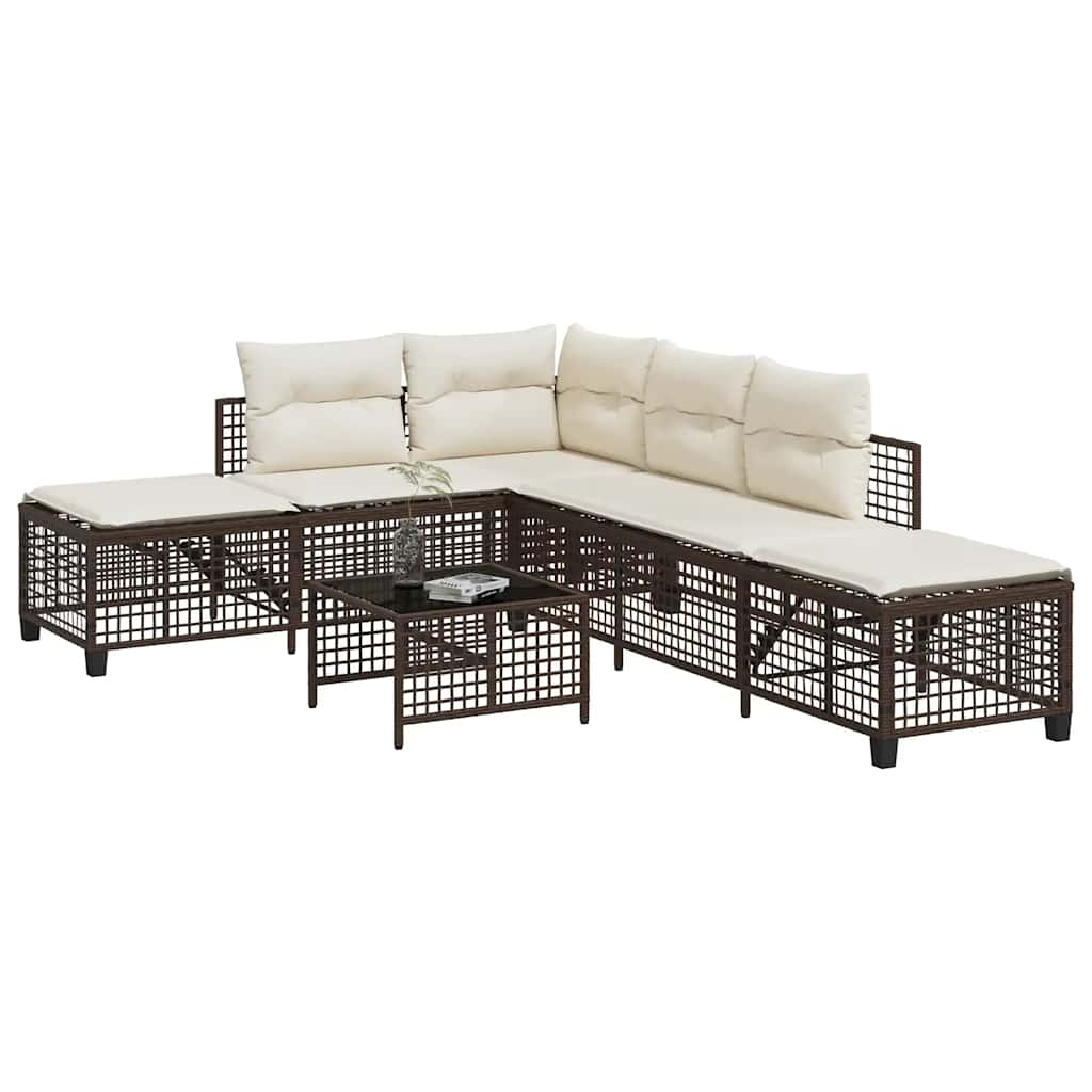 vidaXL 3-tlg. Garten-Ecksofa-Set mit Kissen Braun Poly Rattan